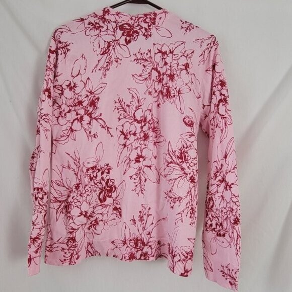 Basic Editions floral Button front lightweight sweater Pink Red Large NICE EUC - Picture 3 of 7